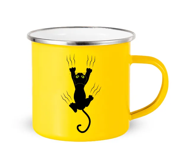 cat grabbing — Yellow Enamel Metallic Cup 360ml