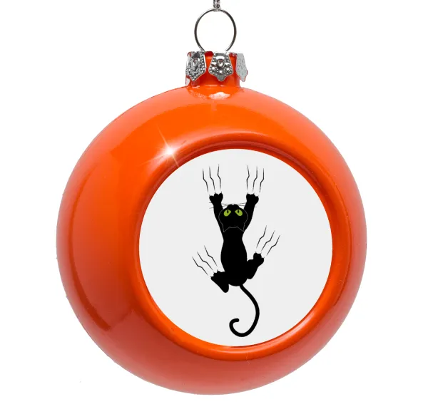 cat grabbing — Orange Christmas tree ornament bauble 8cm