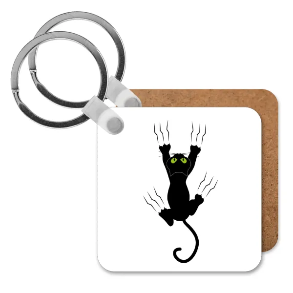 cat grabbing — Square wooden MDF keychain