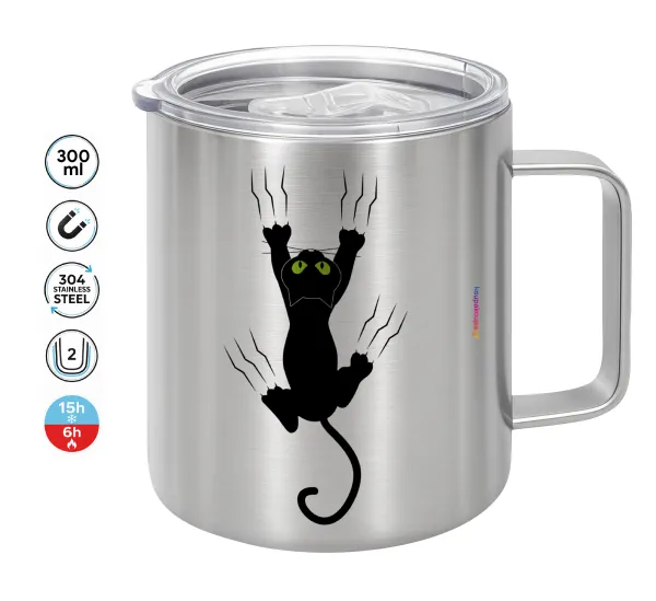 cat grabbing — Double-walled stainless steel mug 300ml with temperature-retaining lid