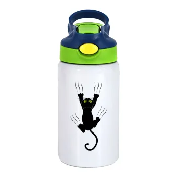 Γατούλα γρατζουνιά, Παιδικό παγούρι θερμό, ανοξείδωτο, με καλαμάκι ασφαλείας, πράσινο/μπλε (350ml)