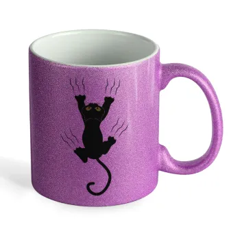 cat grabbing, Κούπα Μωβ Glitter που γυαλίζει, κεραμική, 330ml