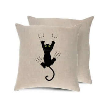 cat grabbing, Μαξιλάρι καναπέ ΛΙΝΟ 40x40cm περιέχεται το  γέμισμα
