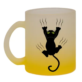 Γατούλα γρατζουνιά, Κούπα γυάλινη δίχρωμη με βάση το κίτρινο ματ, 330ml