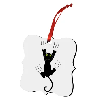 cat grabbing, Christmas ornament polygon wooden 7.5cm