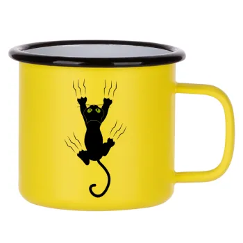 cat grabbing, Metallic enamel MATT Yellow cup 360ml