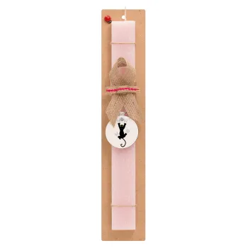 Γατούλα γρατζουνιά, Πασχαλινή Λαμπάδα με ξύλινο μπρελόκ & κερί αρωματικό πλακέ (30cm) (ΡΟΖ)