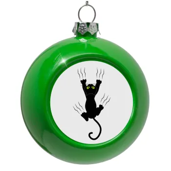 cat grabbing, Green Christmas tree ornament bauble 8cm