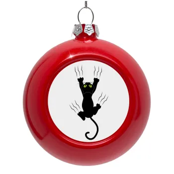 cat grabbing, Red Christmas tree ornament bauble 8cm