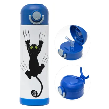 Γατούλα γρατζουνιά, Παιδικό παγούρι θερμό, ανοξείδωτο, με καλαμάκι ασφαλείας, ΜΠΛΕ (500ml)