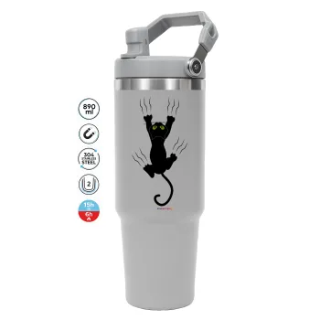 cat grabbing, GREY color, 890ml (30oz) stainless Steel Tumbler with Handle