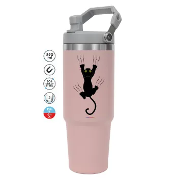 cat grabbing, Pink color, 890ml (30oz) stainless Steel Tumbler with Handle