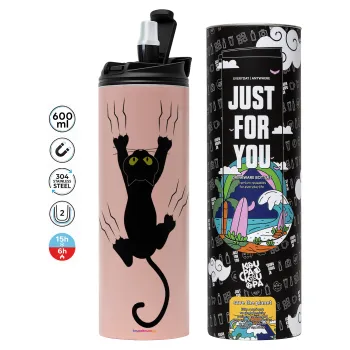 cat grabbing, Tumbler stainless steel PINK 600ml