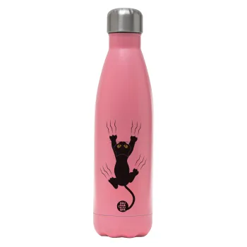 cat grabbing, Metal mug thermos Pink Mat (Stainless steel), double wall, 500ml