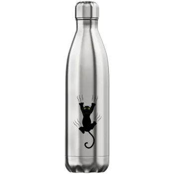 cat grabbing, Inox (Stainless steel) hot metal mug, double wall, 750ml