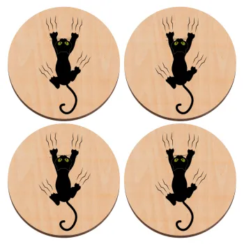 Γατούλα γρατζουνιά, ΣΕΤ x4 Σουβέρ ξύλινα στρογγυλά plywood (9cm)