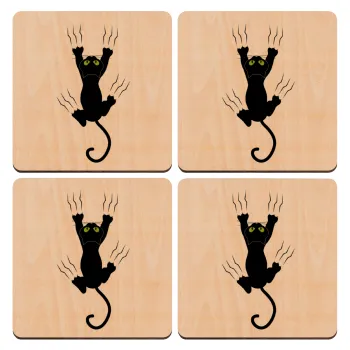 Γατούλα γρατζουνιά, ΣΕΤ x4 Σουβέρ ξύλινα τετράγωνα plywood (9cm)