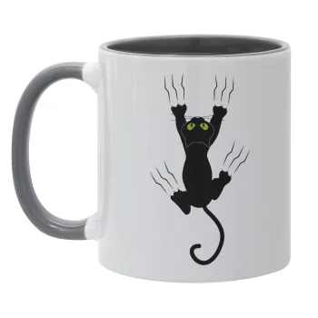 cat grabbing, Mug colored grey, ceramic, 330ml