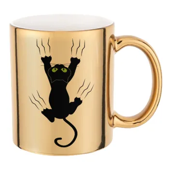 cat grabbing, Mug ceramic, gold mirror, 330ml