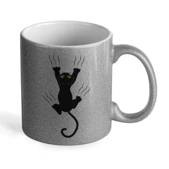 Γατούλα γρατζουνιά, Κούπα Ασημένια Glitter που γυαλίζει, κεραμική, 330ml