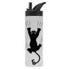 Metallic thermos bottle with straw & handle, stainless steel (Stainless steel 304), double-walled, 600ml.