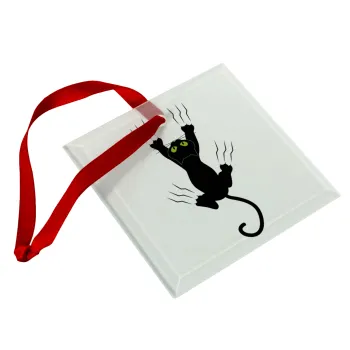 cat grabbing, Christmas ornament, glass square ornament 9x9cm