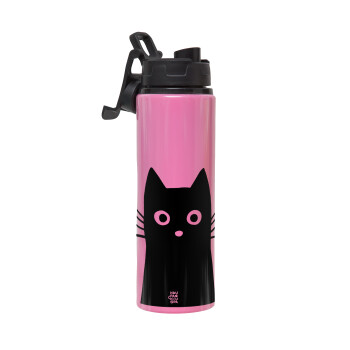 Black Cat, Metallic water bottle with safety lid, 850ml aluminum