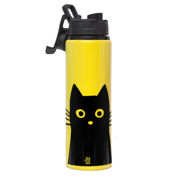 Black Cat, Metallic water bottle with safety lid, 850ml aluminum