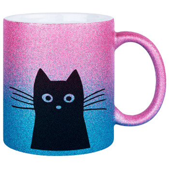 Black Cat, Κούπα Χρυσή/Μπλε Glitter, κεραμική, 330ml