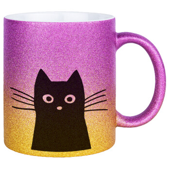 Black Cat, Κούπα Χρυσή/Ροζ Glitter, κεραμική, 330ml