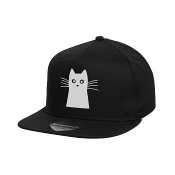 Black Cat, Children's Flat Snapback Hat, Black (100% COTTON, CHILD, UNISEX, ONE SIZE)