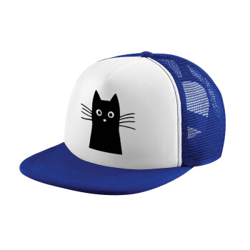 Black Cat, Child's Soft Trucker Hat with Blue/White Mesh (POLYESTER, CHILD, ONE SIZE)