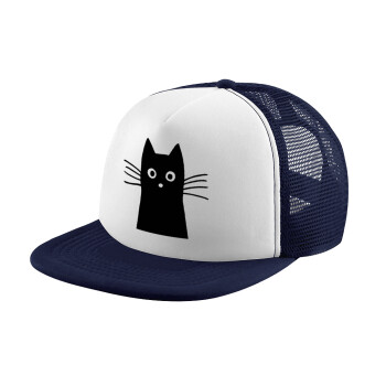 Black Cat, Children's Soft Trucker Cap with Dark Blue/White Mesh (POLYESTER, CHILDREN, ONE SIZE)
