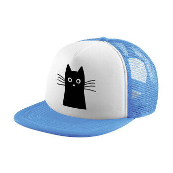 Black Cat, Child's Soft Trucker Hat with Blue/White Mesh (POLYESTER, CHILD, ONE SIZE)