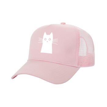 Black Cat, Adult Structured Trucker Hat, with Mesh, PINK (100% COTTON, ADULT, UNISEX, ONE SIZE)