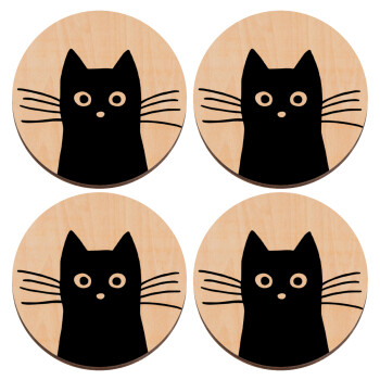 Black Cat, ΣΕΤ x4 Σουβέρ ξύλινα στρογγυλά plywood (9cm)