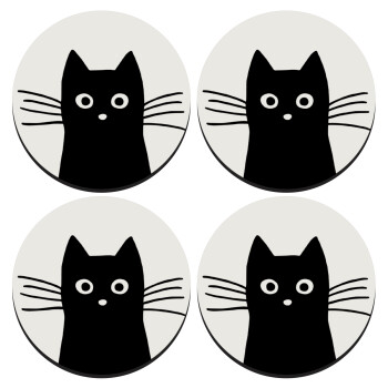 Black Cat, SET of 4 round wooden coasters (9cm)