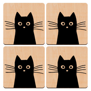 Black Cat, ΣΕΤ x4 Σουβέρ ξύλινα τετράγωνα plywood (9cm)