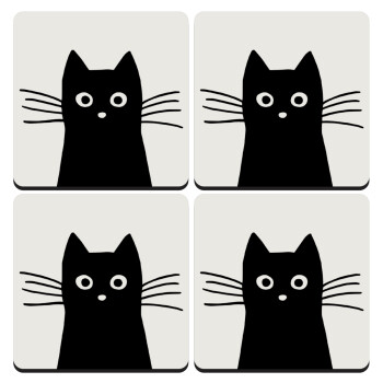 Μαύρη γάτα, ΣΕΤ 4 Σουβέρ ξύλινα τετράγωνα (9cm)