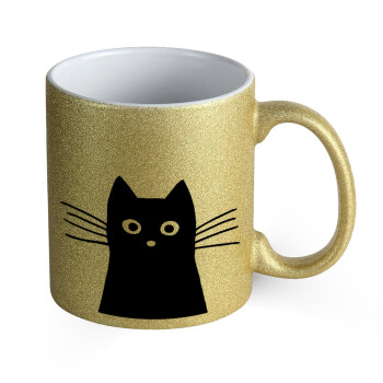 Μαύρη γάτα, Κούπα Χρυσή Glitter που γυαλίζει, κεραμική, 330ml