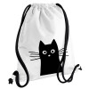Μαύρη γάτα, Τσάντα πλάτης πουγκί GYMBAG λευκή, με τσέπη (40x48cm) & χονδρά κορδόνια