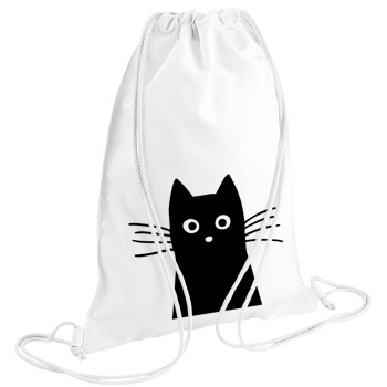 Μαύρη γάτα, Τσάντα πλάτης πουγκί GYMBAG λευκή (28x40cm)