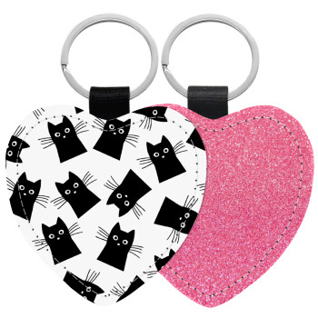 Black Cat, Μπρελόκ PU δερμάτινο glitter καρδιά ΡΟΖ
