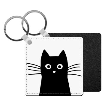 Μαύρη γάτα, Μπρελόκ Δερματίνη, τετράγωνο ΜΑΥΡΟ (5x5cm)