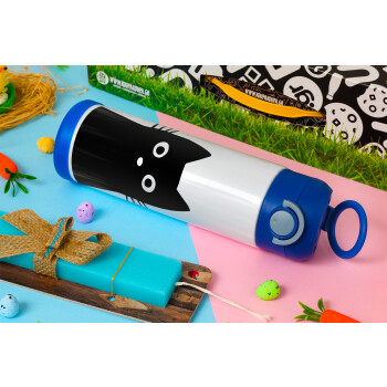 Black Cat, Easter candle, Childrens hot water bottle, stainless steel, with safety straw, BLUE (500ml)