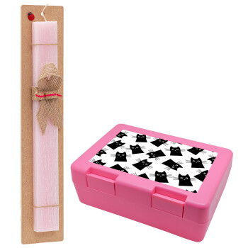 Black Cat, Easter Set, children's snack container PINK & scented flat Easter candle (30cm) (PINK)