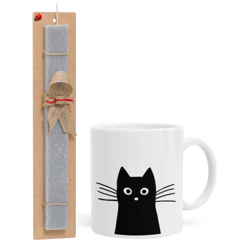 Μαύρη γάτα, Πασχαλινό Σετ, Κούπα κεραμική (330ml) & πασχαλινή λαμπάδα αρωματική πλακέ (30cm) (ΓΚΡΙ)
