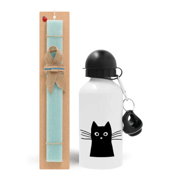 Black Cat, Easter Set, metallic aluminum water bottle (500ml) & scented flat candle (30cm) (TURQUOISE)