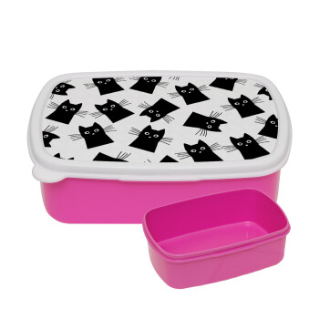 Μαύρη γάτα, ΡΟΖ παιδικό δοχείο φαγητού (lunchbox) πλαστικό (BPA-FREE) Lunch Βox M18 x Π13 x Υ6cm