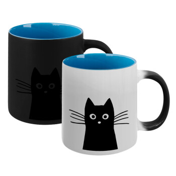 Μαύρη γάτα, Κούπα Μαγική εσωτερικό μπλε, κεραμική 330ml που αλλάζει χρώμα με το ζεστό ρόφημα (1 τεμάχιο)